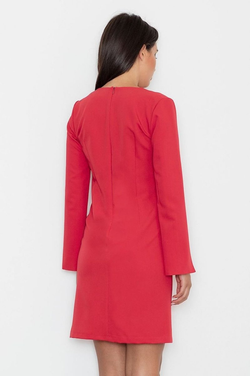 Elegant Dress with Pointed Neckline & Slit Sleeves – Simple Cut & High - Quality Fabric - Day Dress