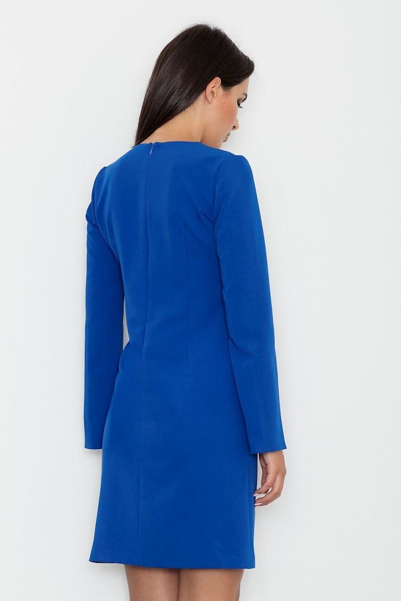 Elegant Dress with Pointed Neckline & Slit Sleeves – Simple Cut & High - Quality Fabric - Day Dress