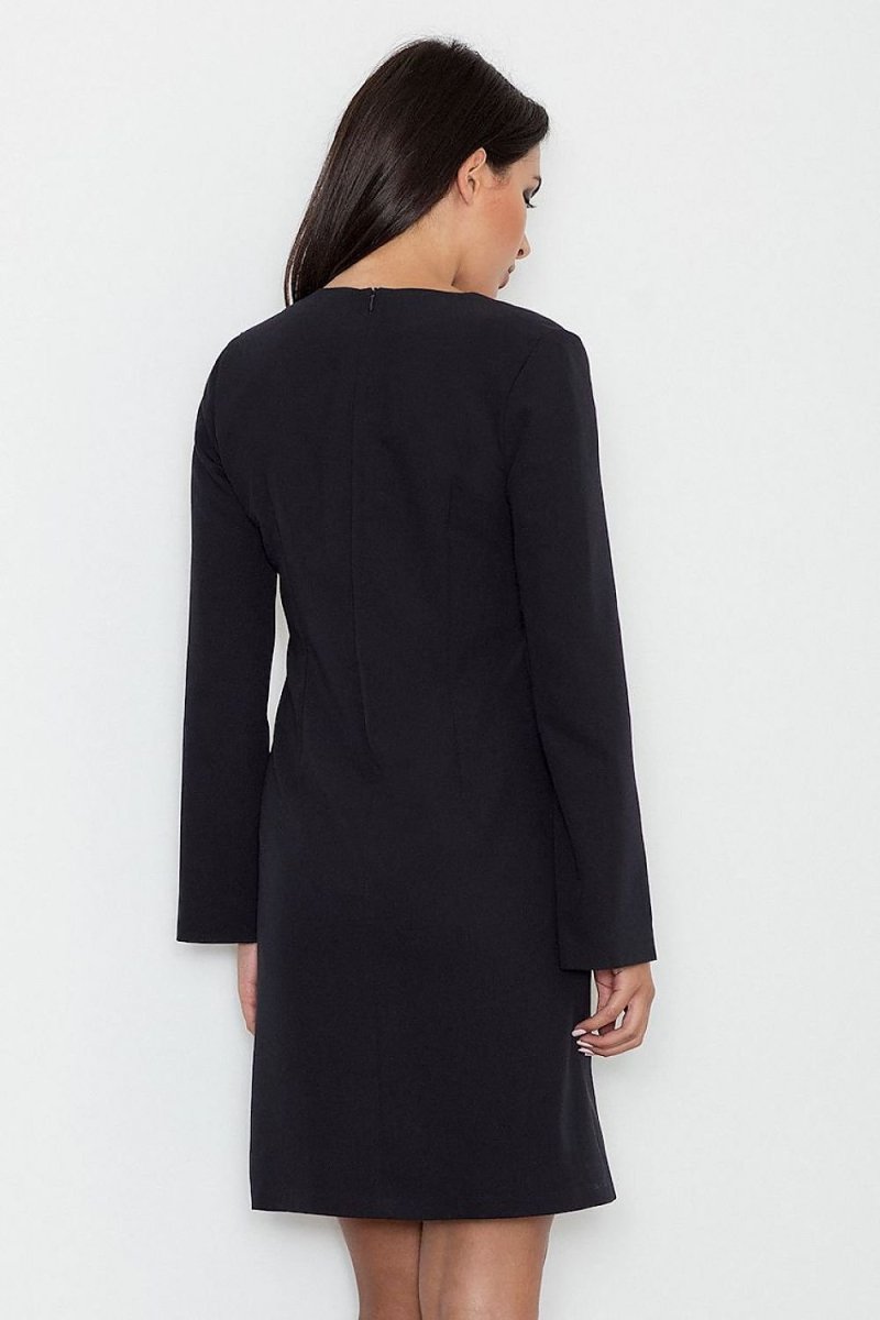 Elegant Dress with Pointed Neckline & Slit Sleeves – Simple Cut & High - Quality Fabric - Day Dress