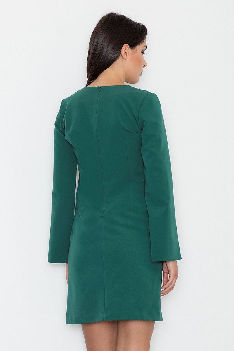 Elegant Dress with Pointed Neckline & Slit Sleeves – Simple Cut & High - Quality Fabric - Day Dress