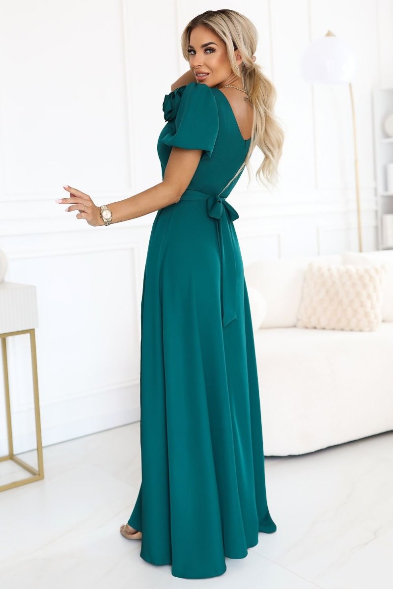 Elegant Green Heart Neckline Maxi Dress - 