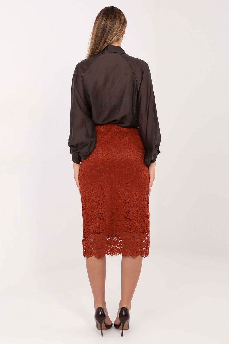 Elegant Lace Midi Skirt with Elastic Waist - 