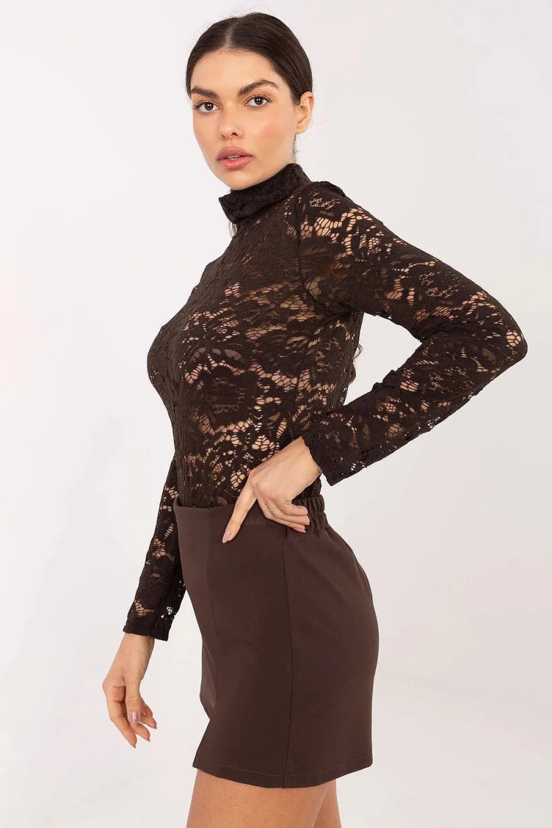 Elegant Lace Turtleneck Blouse - 