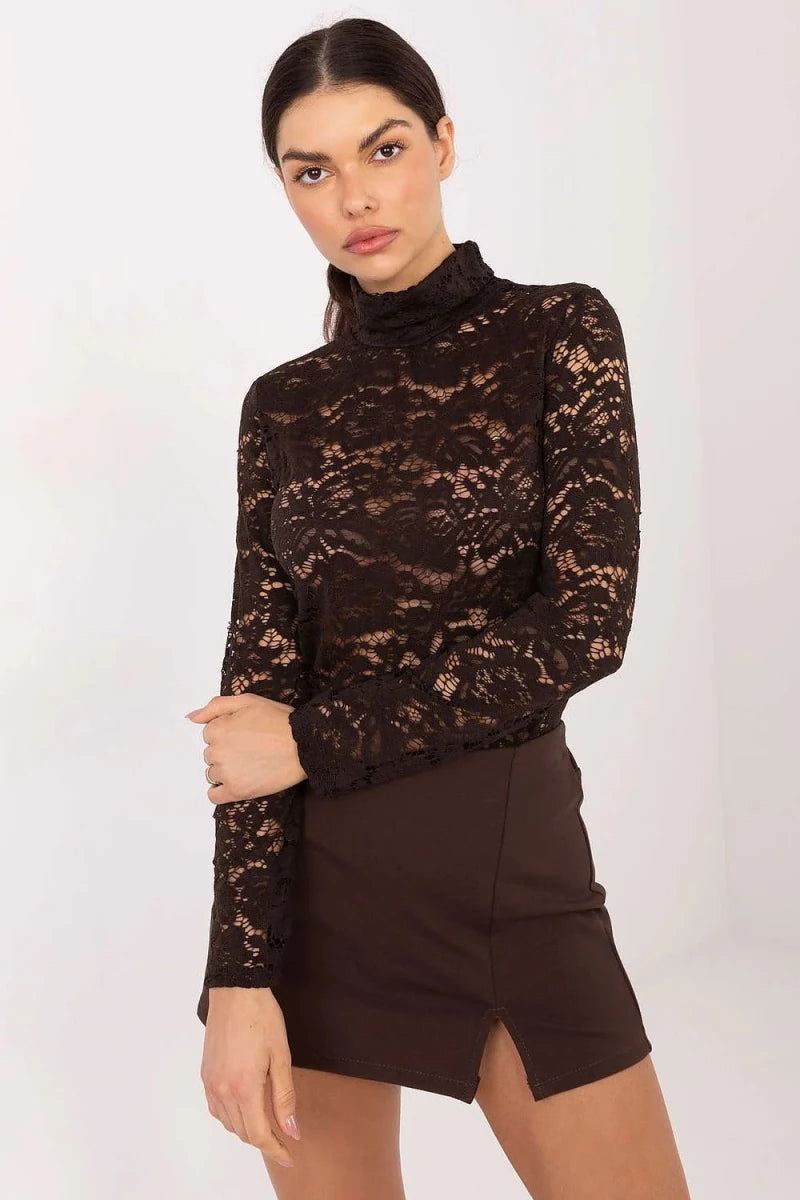 Elegant Lace Turtleneck Blouse - 