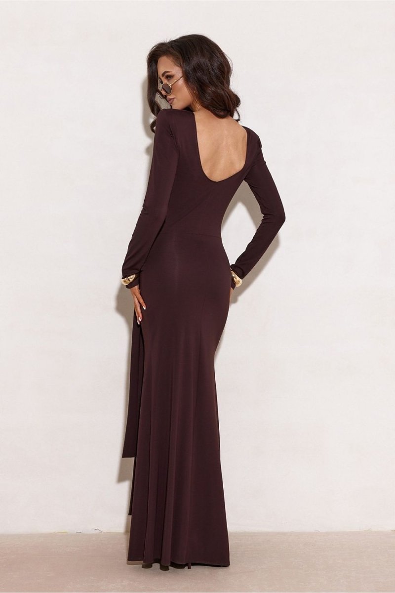 Elegant Long Sleeve Maxi Dress with Sash - 