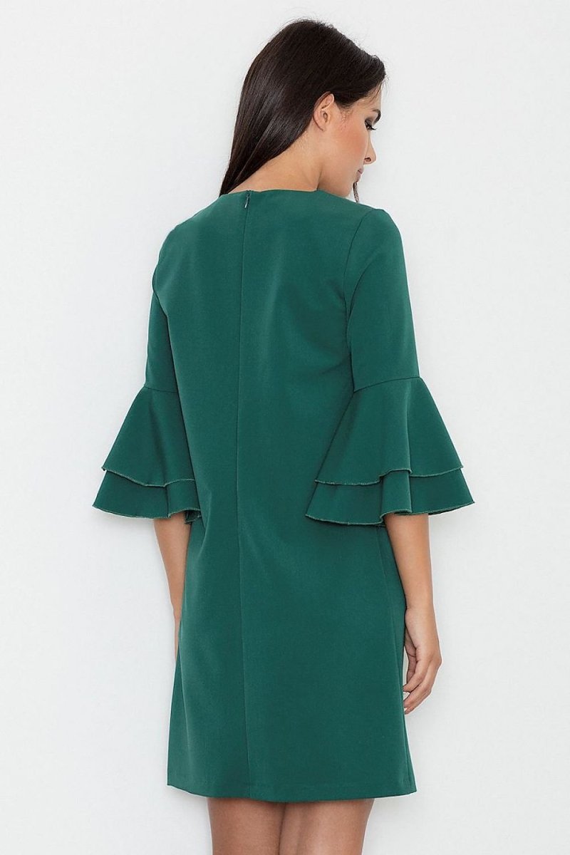 Elegant Loose - Fit Dress with Back Zip & Frilled Sleeves – Modern & Subtle Style - Day Dress