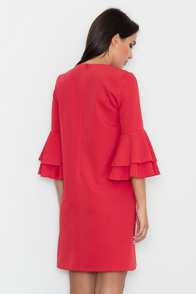 Elegant Loose - Fit Dress with Back Zip & Frilled Sleeves – Modern & Subtle Style - Day Dress