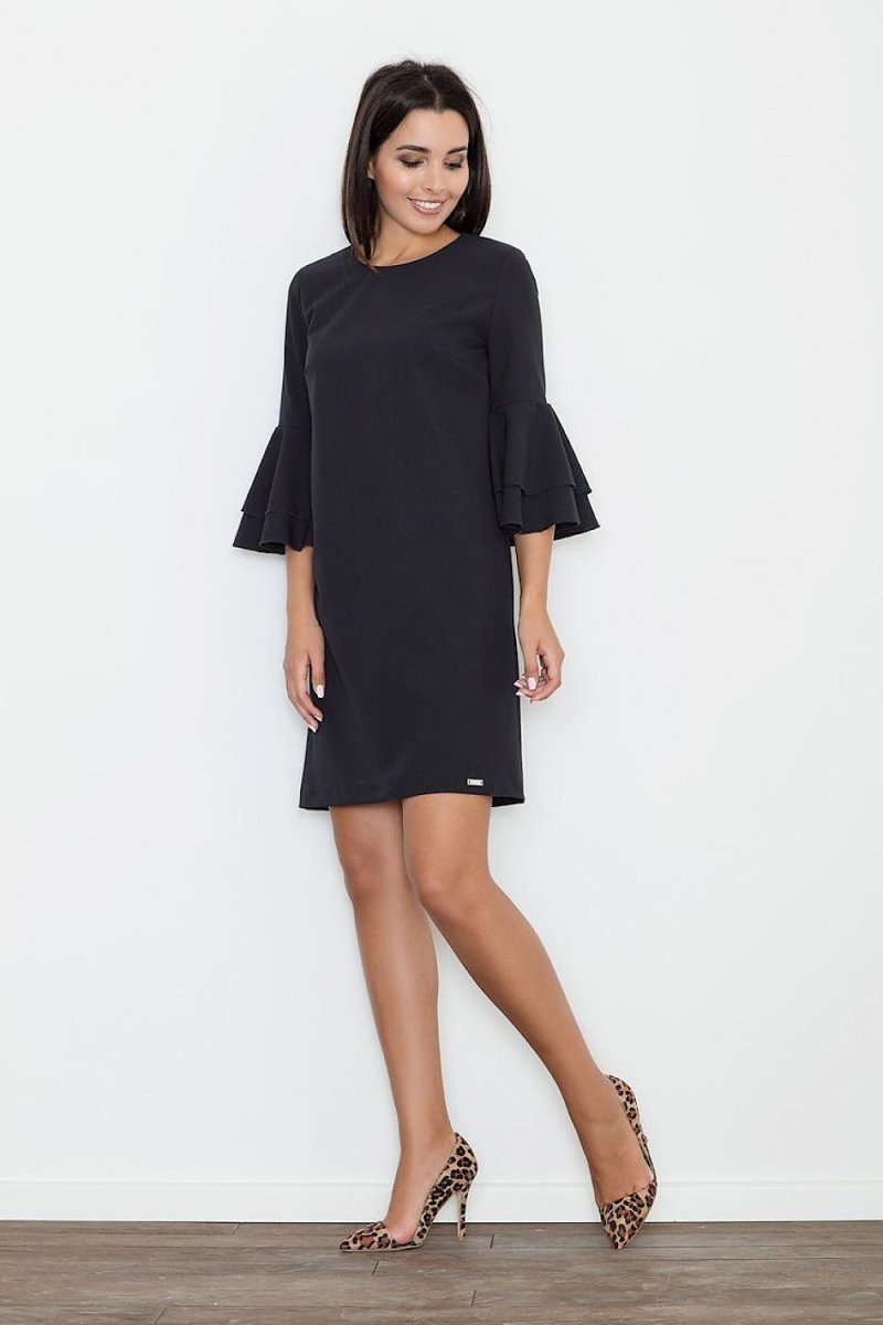 Elegant Loose - Fit Dress with Back Zip & Frilled Sleeves – Modern & Subtle Style - Day Dress