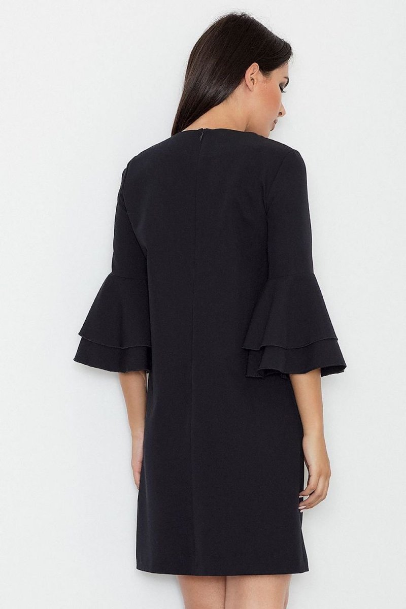 Elegant Loose - Fit Dress with Back Zip & Frilled Sleeves – Modern & Subtle Style - Day Dress