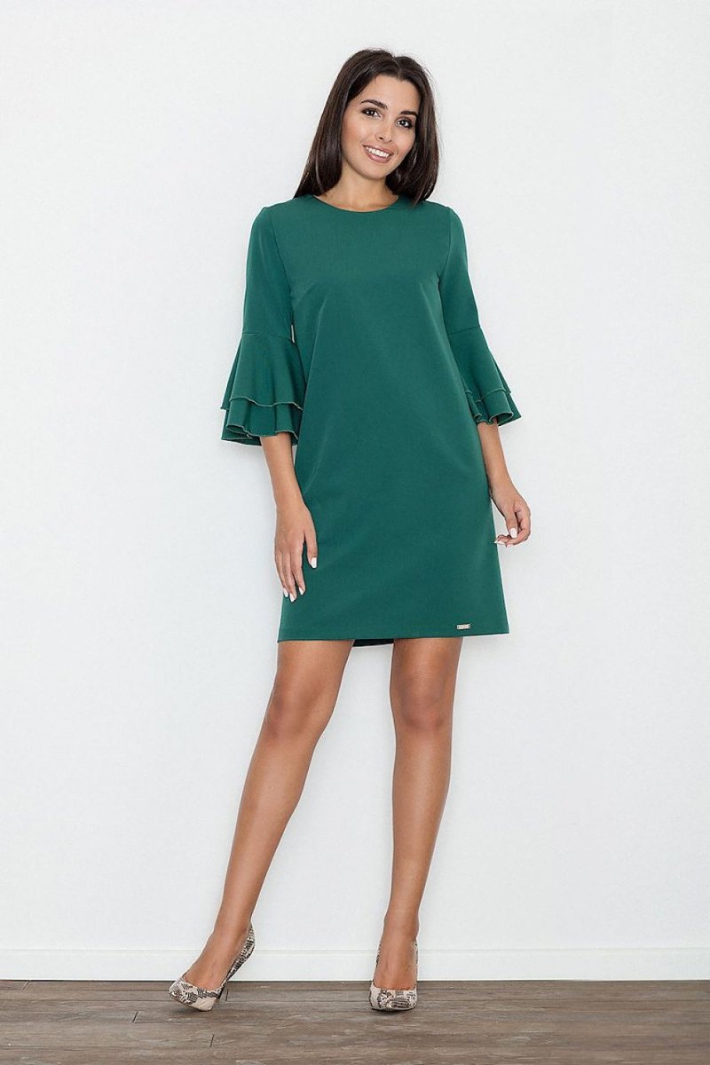Elegant Loose - Fit Dress with Back Zip & Frilled Sleeves – Modern & Subtle Style - Day Dress