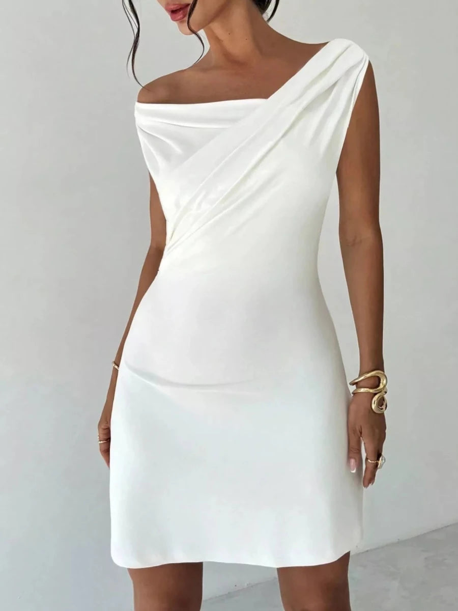 Elegant Off - Shoulder Draped Mini Dress - 
