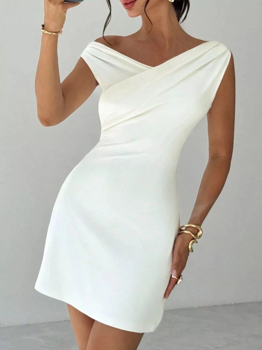 Elegant Off - Shoulder Draped Mini Dress - 