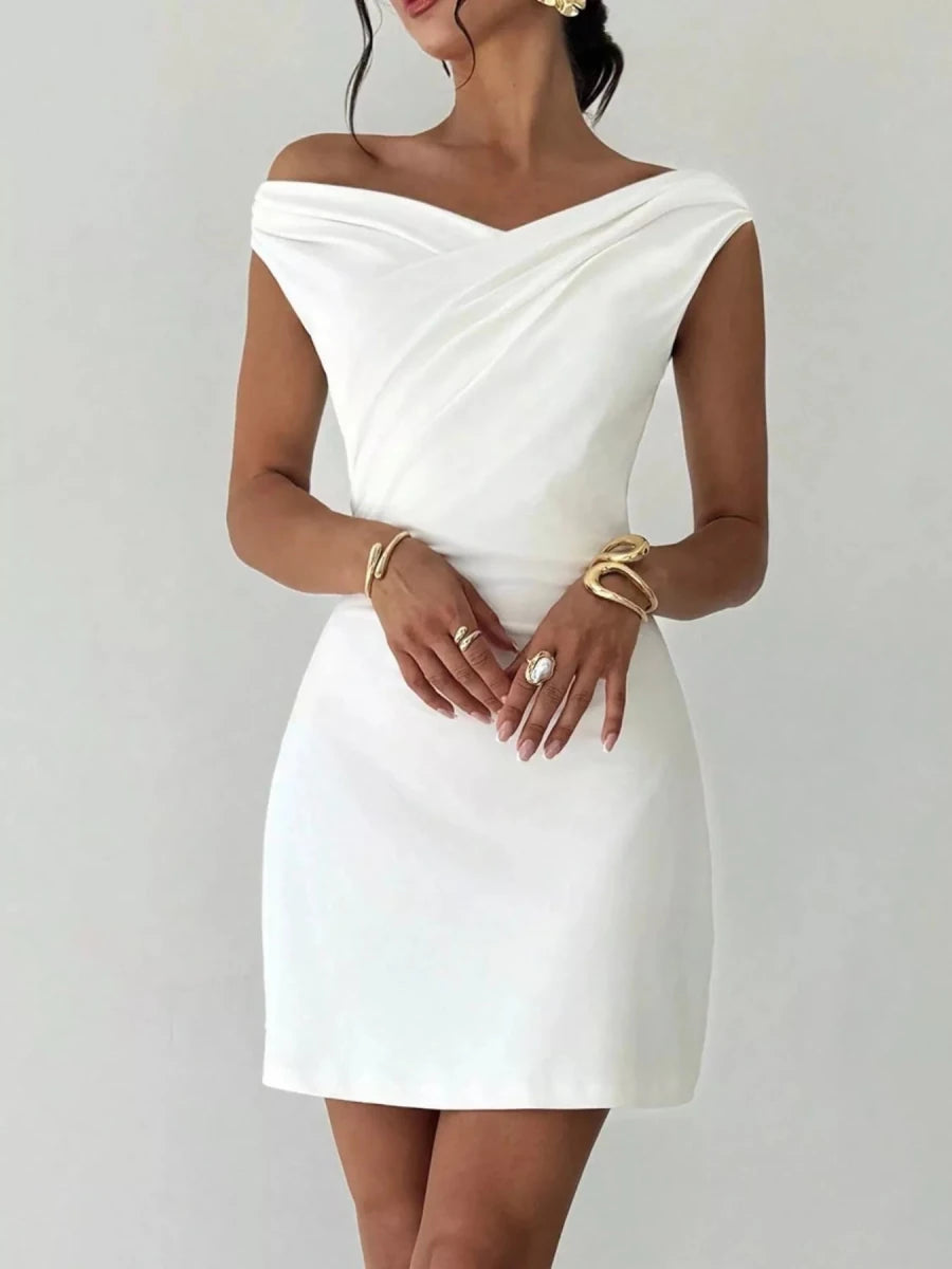 Elegant Off - Shoulder Draped Mini Dress - 