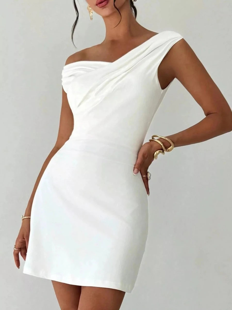 Elegant Off - Shoulder Draped Mini Dress - 