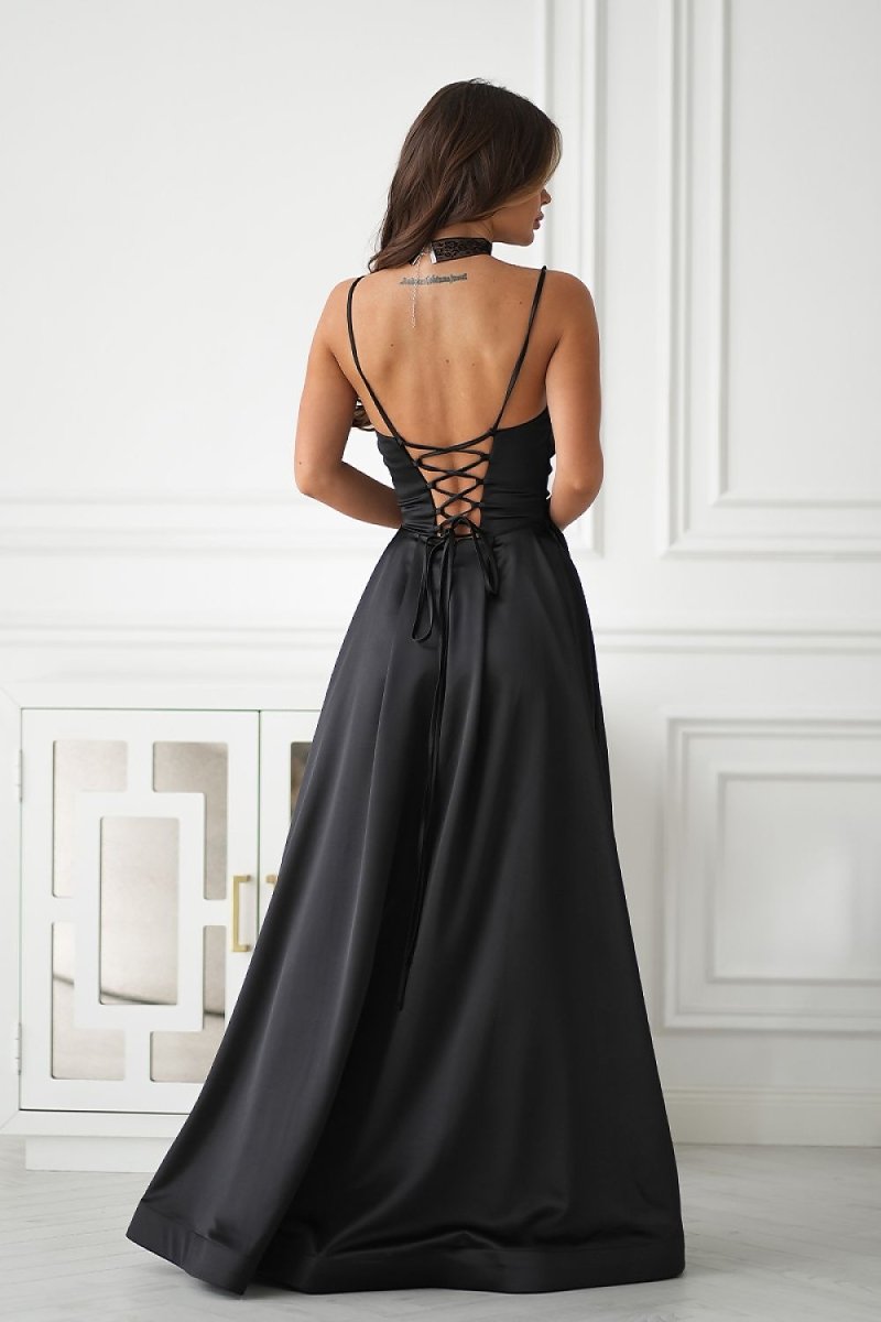 Elegant Satin Maxi Dress with Corset Back - 