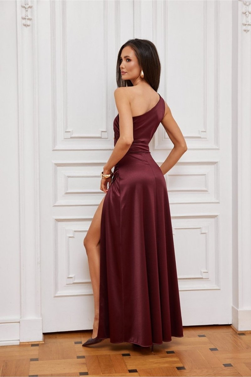 Elegant Satin One - Shoulder Maxi Dress - 