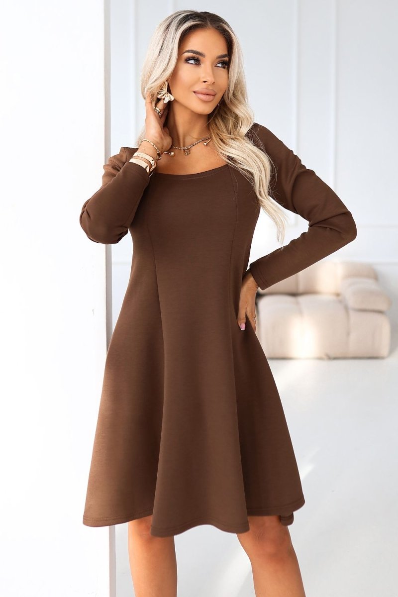 Elegant Square Neck Long Sleeve Daydress - 