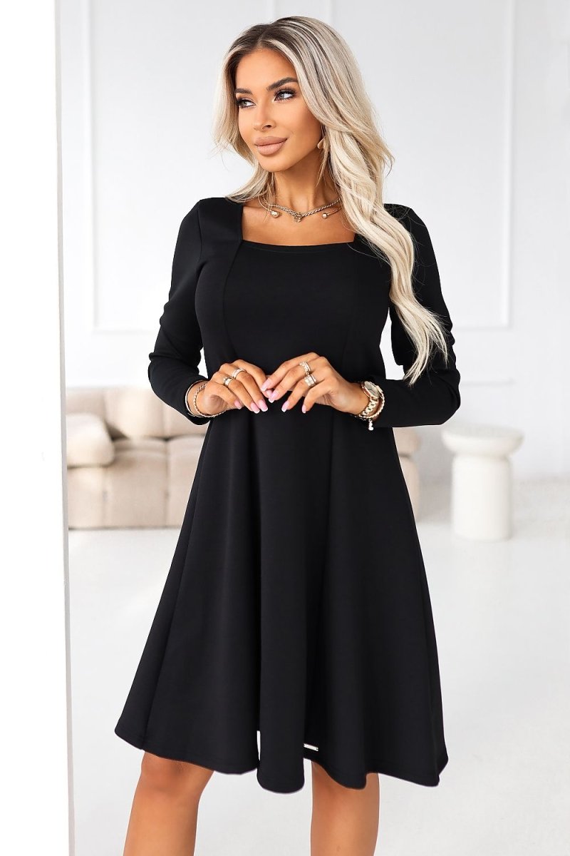 Elegant Square Neck Long Sleeve Daydress - 