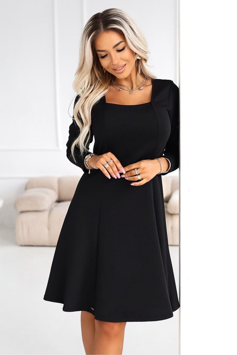 Elegant Square Neck Long Sleeve Daydress - 