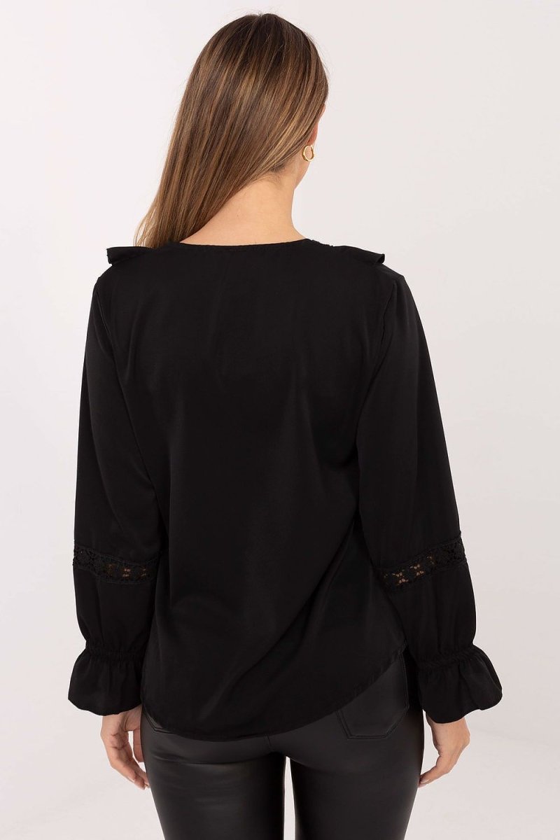 Elegant V - Neck Lace Insert Blouse - 