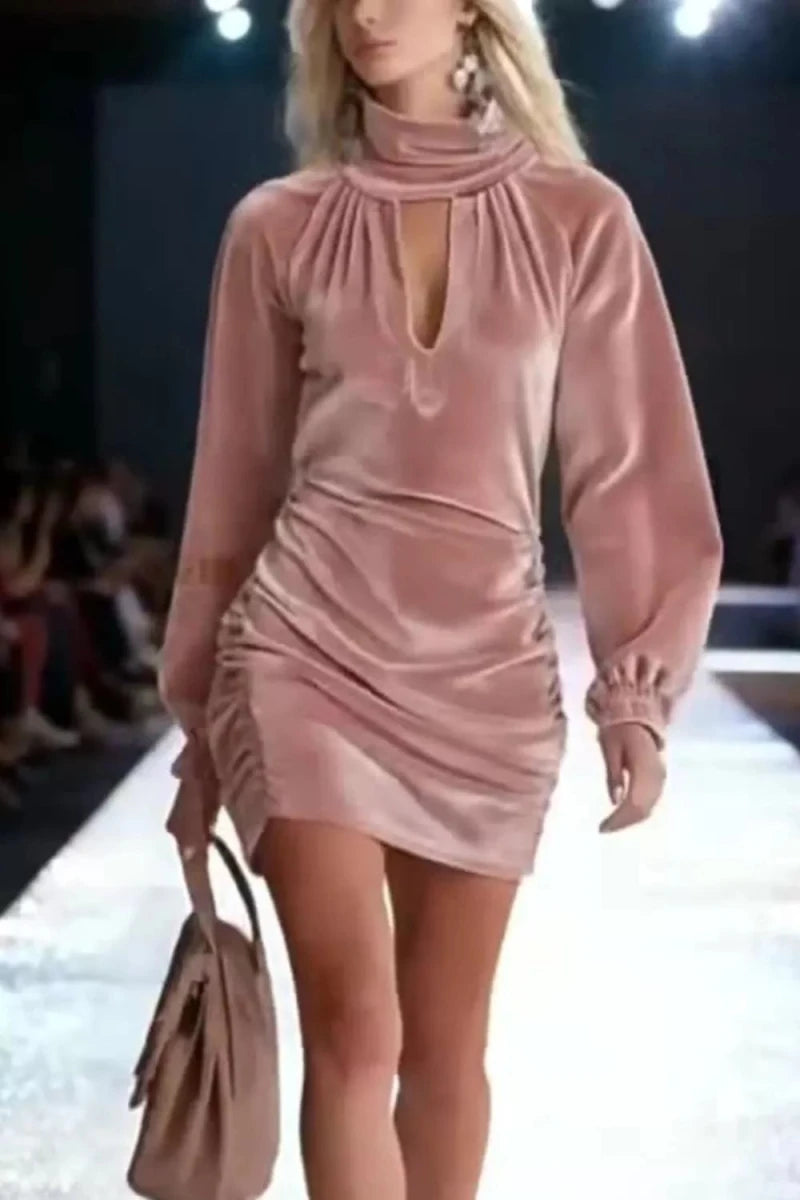 Elegant Velvet Ruched Mini Dress - 