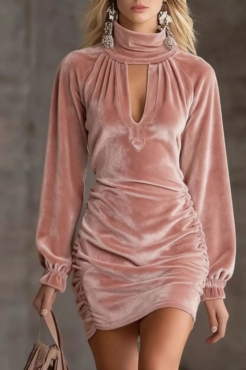 Elegant Velvet Ruched Mini Dress - 