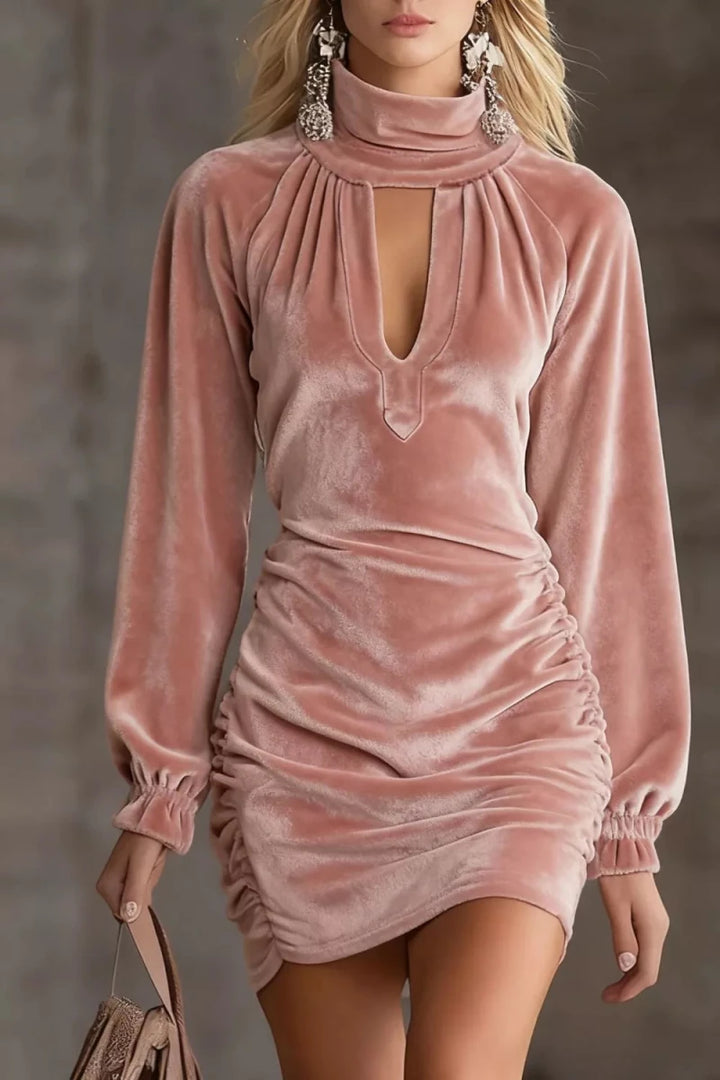 Elegant Velvet Ruched Mini Dress - 