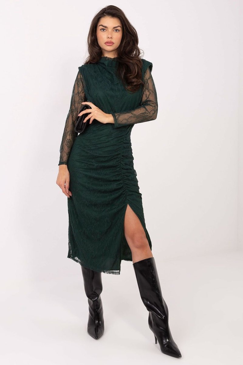 Elegant Viscose Lace Midi Dress - 