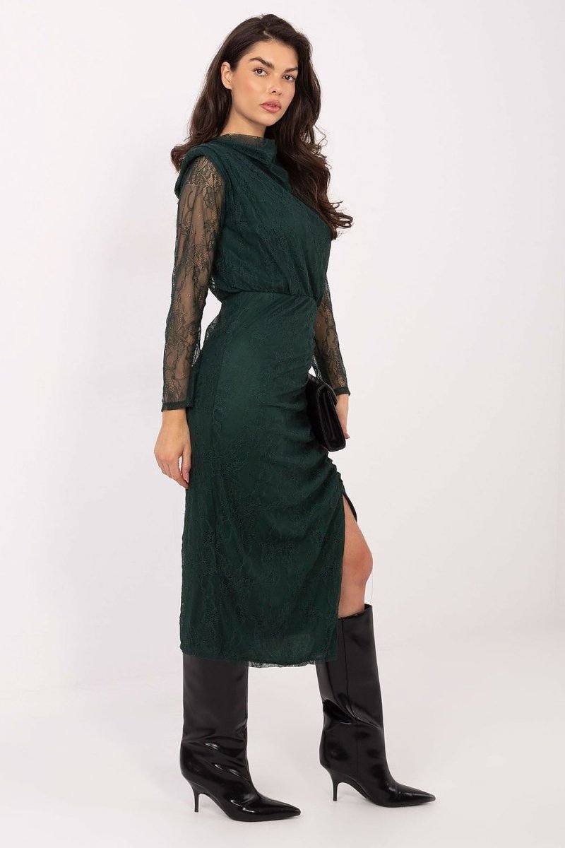 Elegant Viscose Lace Midi Dress - 