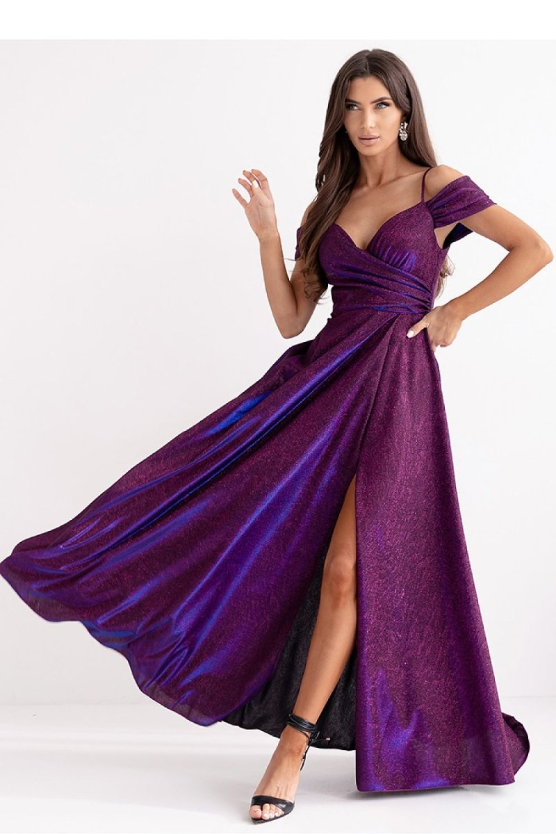 Elegant Wrap Neck Long Dress with Slit - 