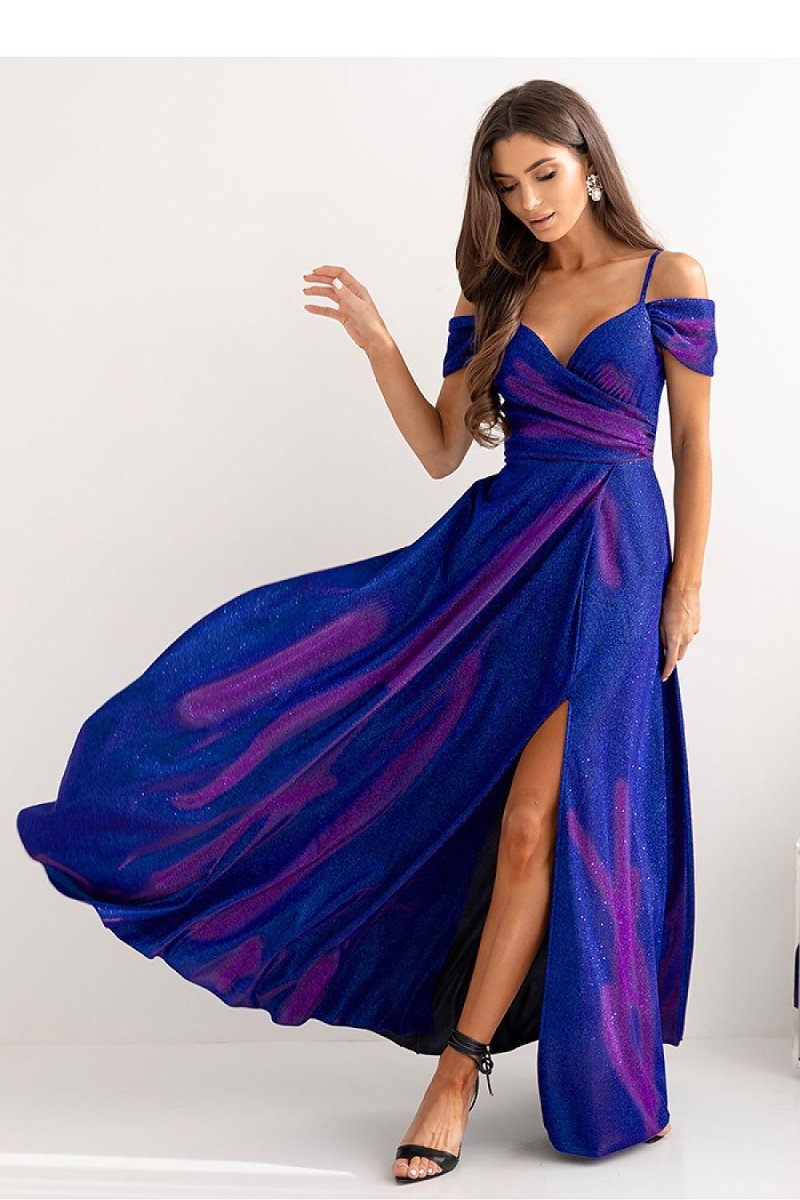 Elegant Wrap Neck Long Dress with Slit - 