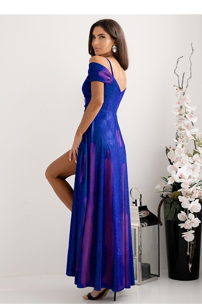 Elegant Wrap Neck Long Dress with Slit - 