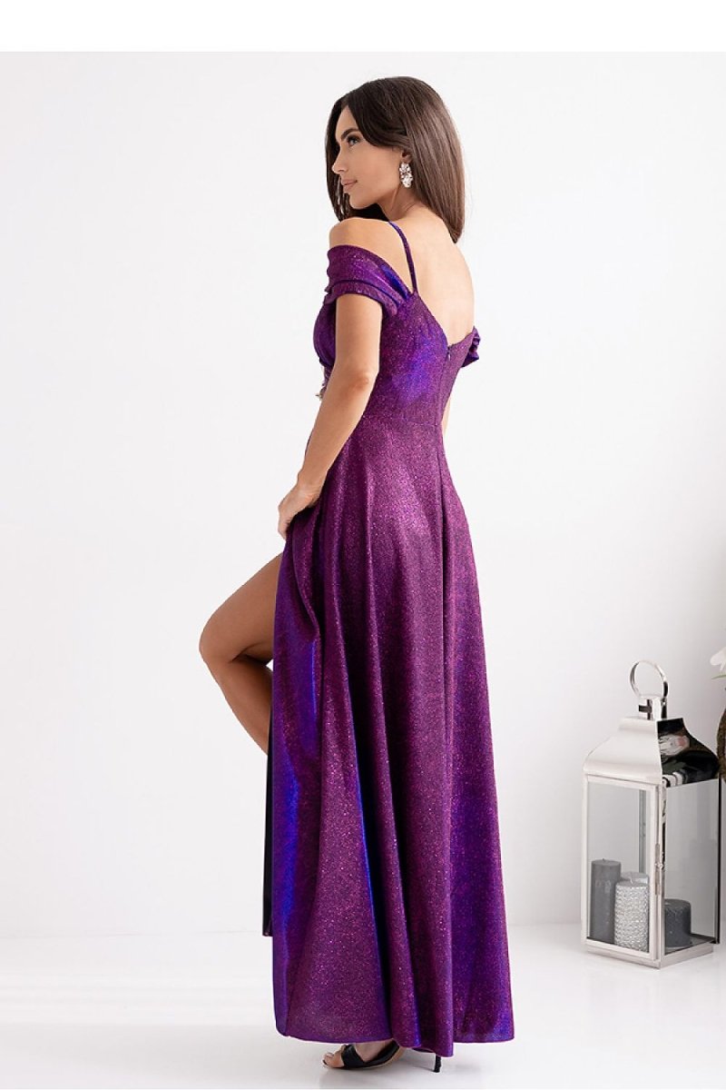 Elegant Wrap Neck Long Dress with Slit - 