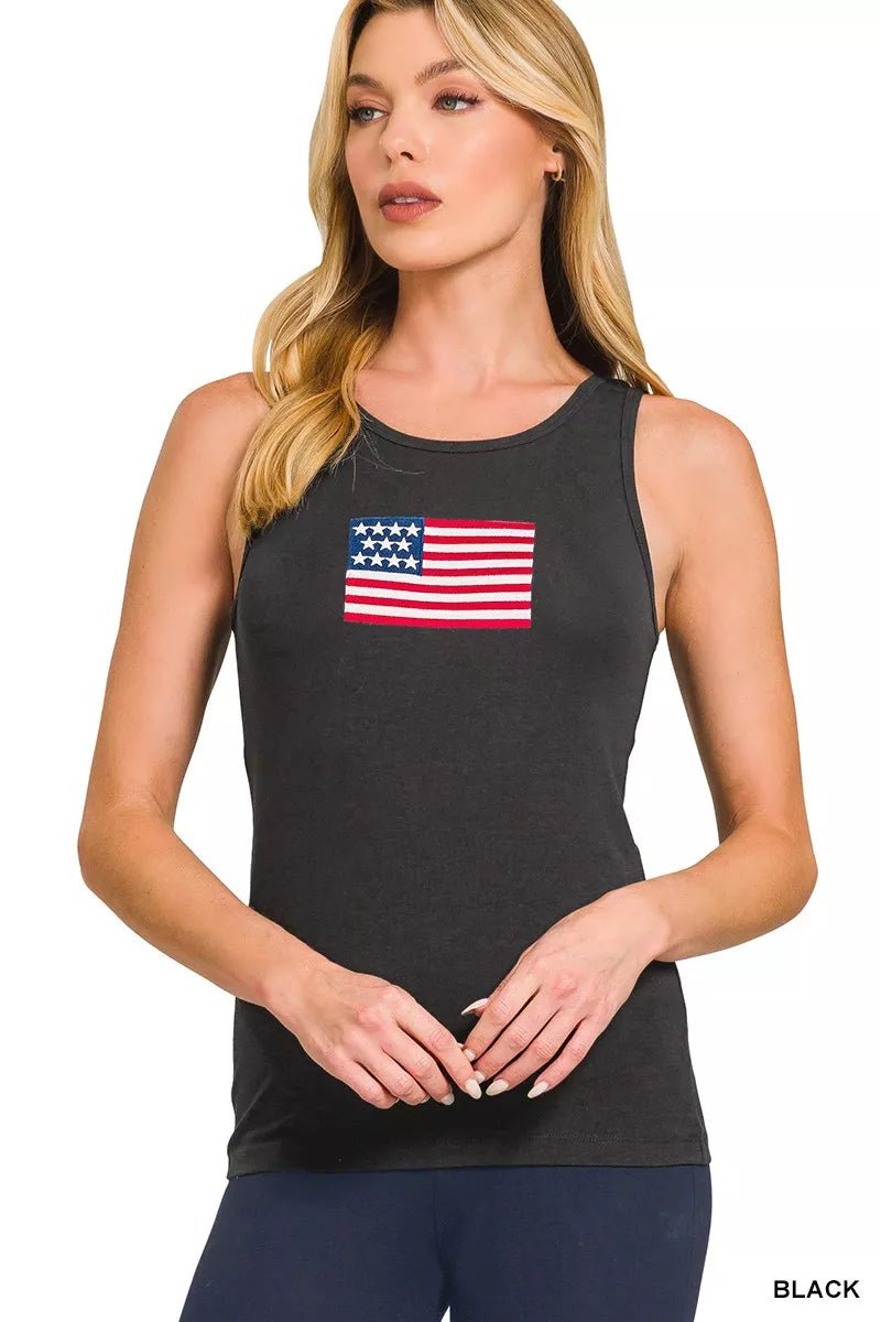 Embroidered American Flag Tank Top - 