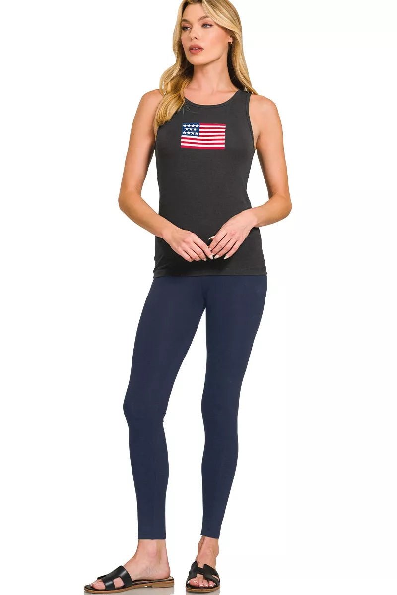 Embroidered American Flag Tank Top - 