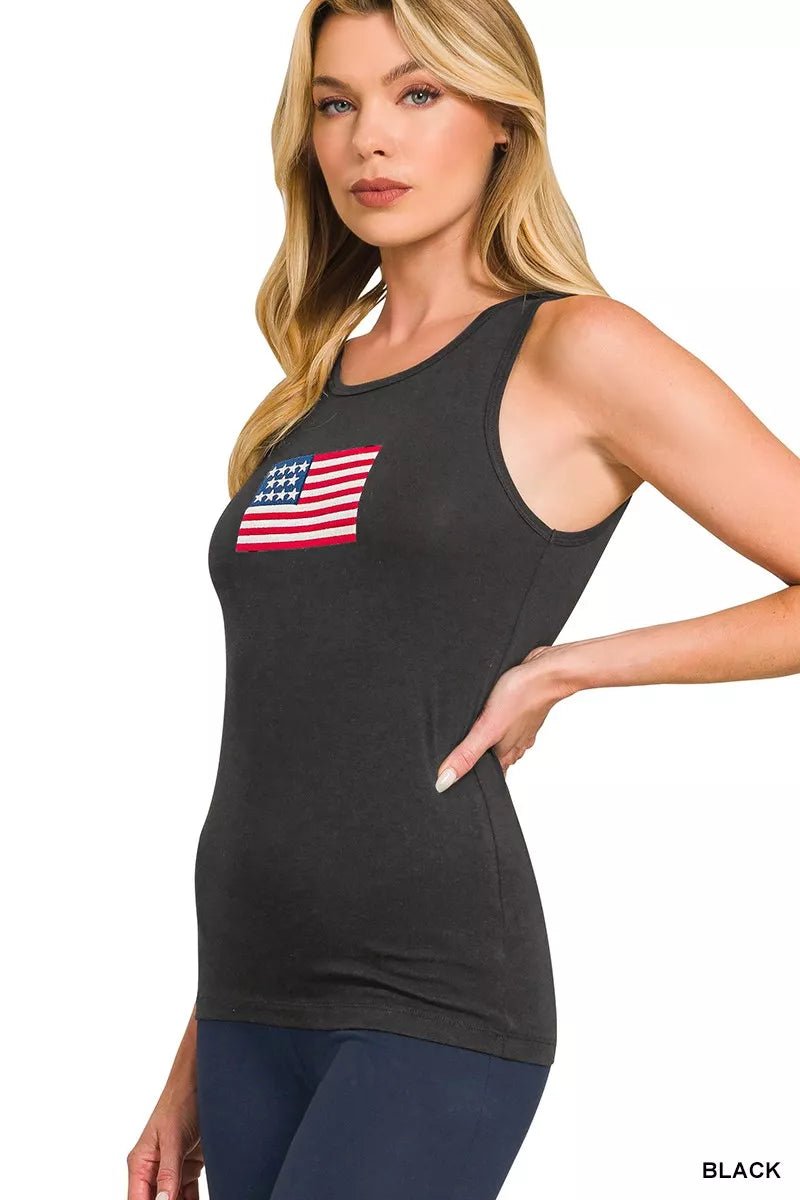 Embroidered American Flag Tank Top - 
