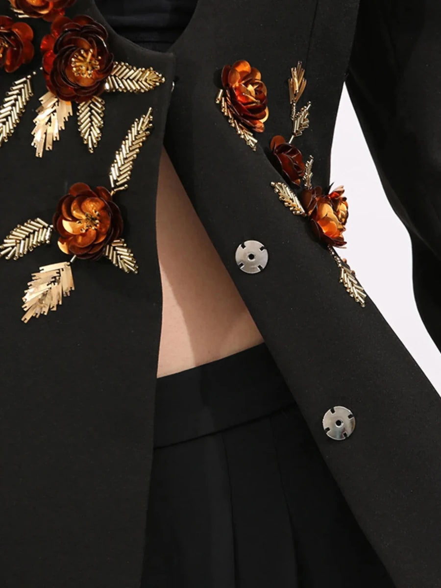 Embroidered Long Sleeve Blazer - 