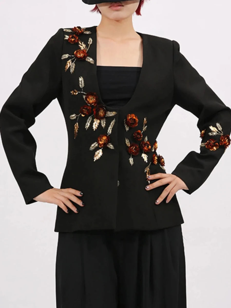 Embroidered Long Sleeve Blazer - 