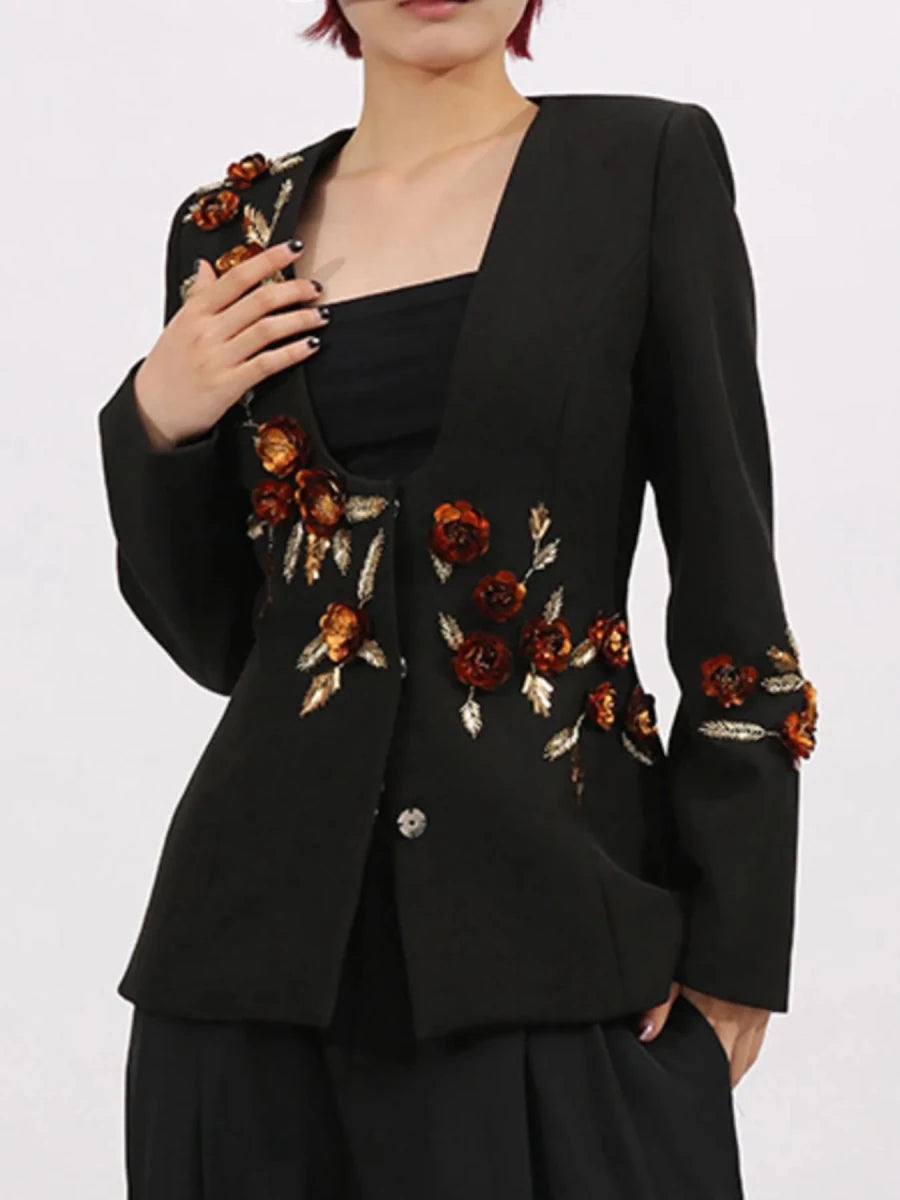 Embroidered Long Sleeve Blazer - 