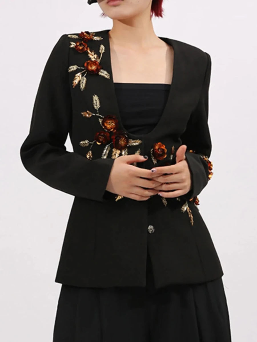 Embroidered Long Sleeve Blazer - 
