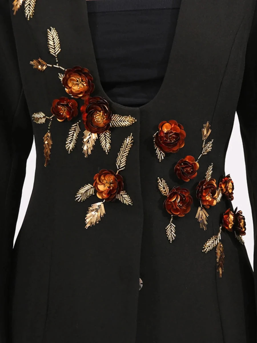 Embroidered Long Sleeve Blazer - 