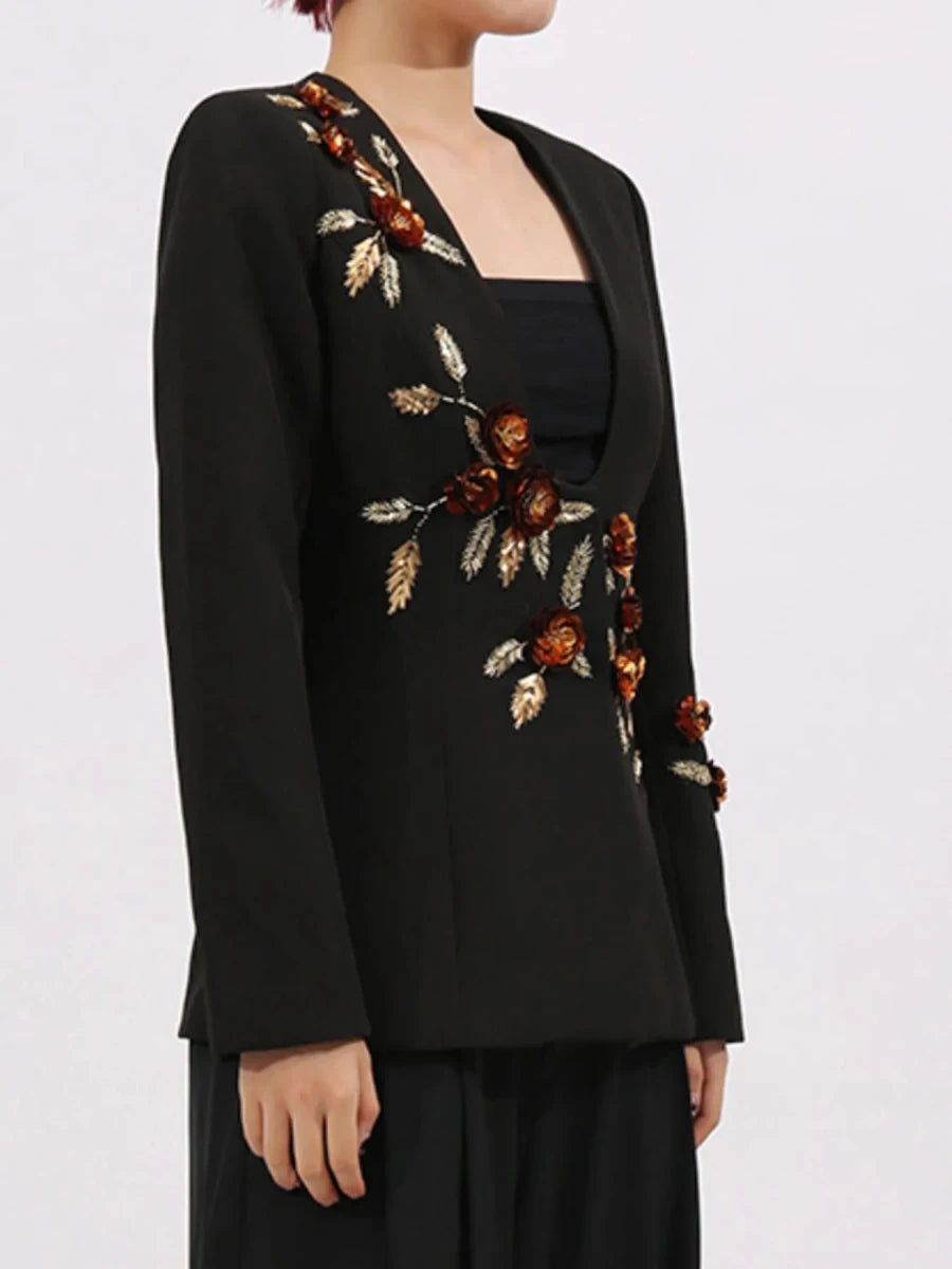 Embroidered Long Sleeve Blazer - 
