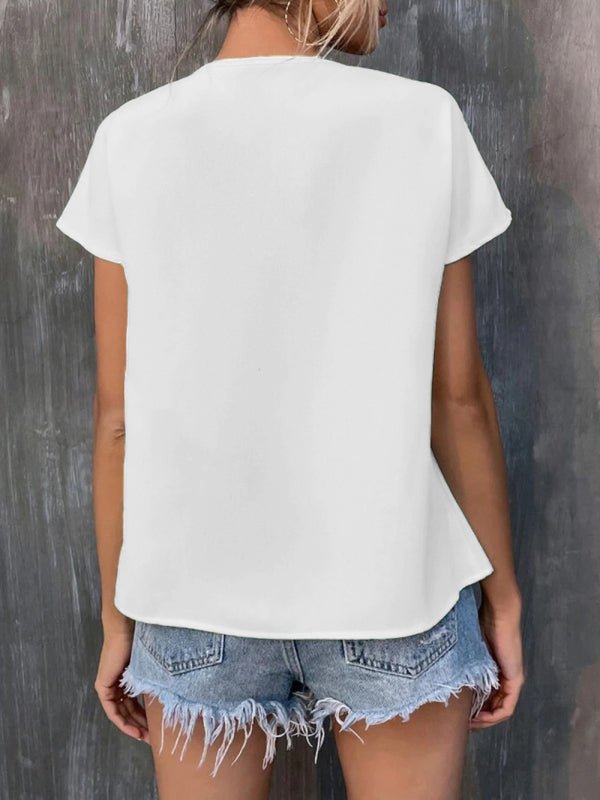 Embroidered tassel tie collar batwing sleeve shirt women - Top