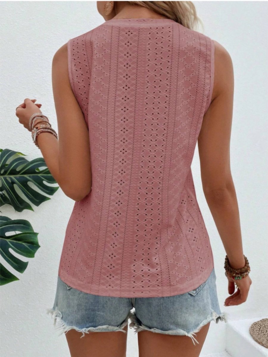 Eyelet Round Neck Tank - Top