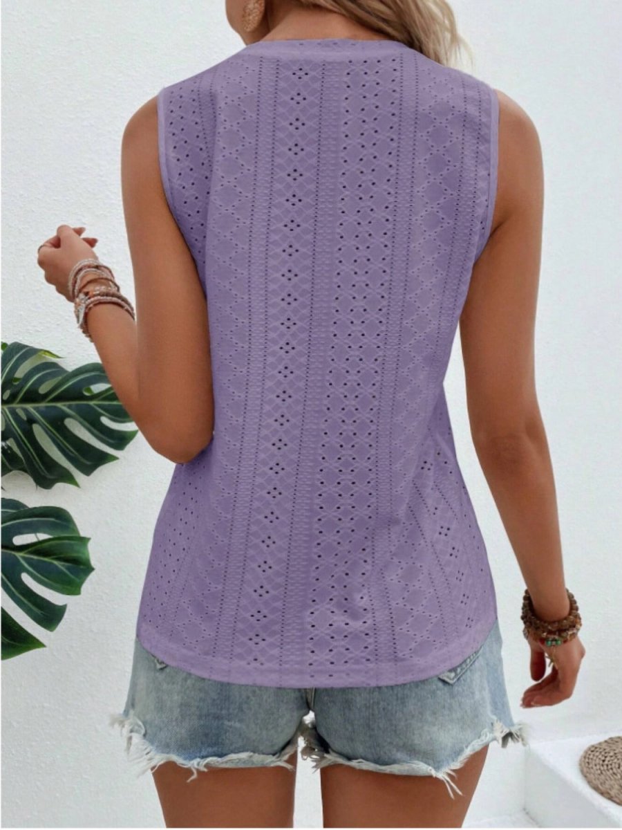 Eyelet Round Neck Tank - Top
