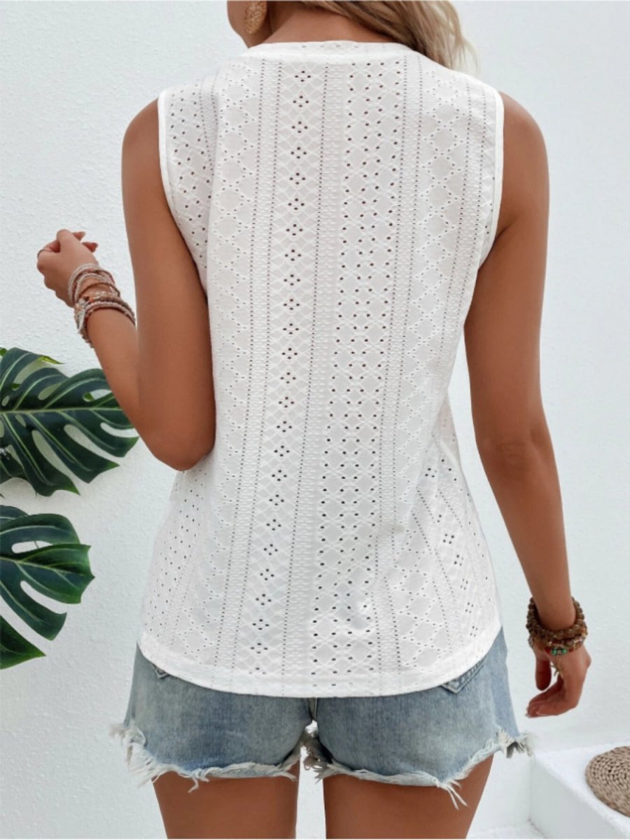Eyelet Round Neck Tank - Top