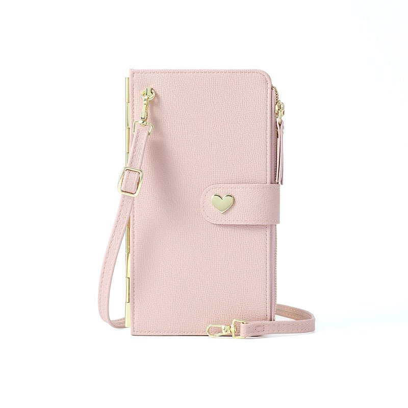 Mobile Phone Bags With Transparent Touch Screen Love Buckle Long Wallet Women Multifunctional Crossbody Shoulder Bag