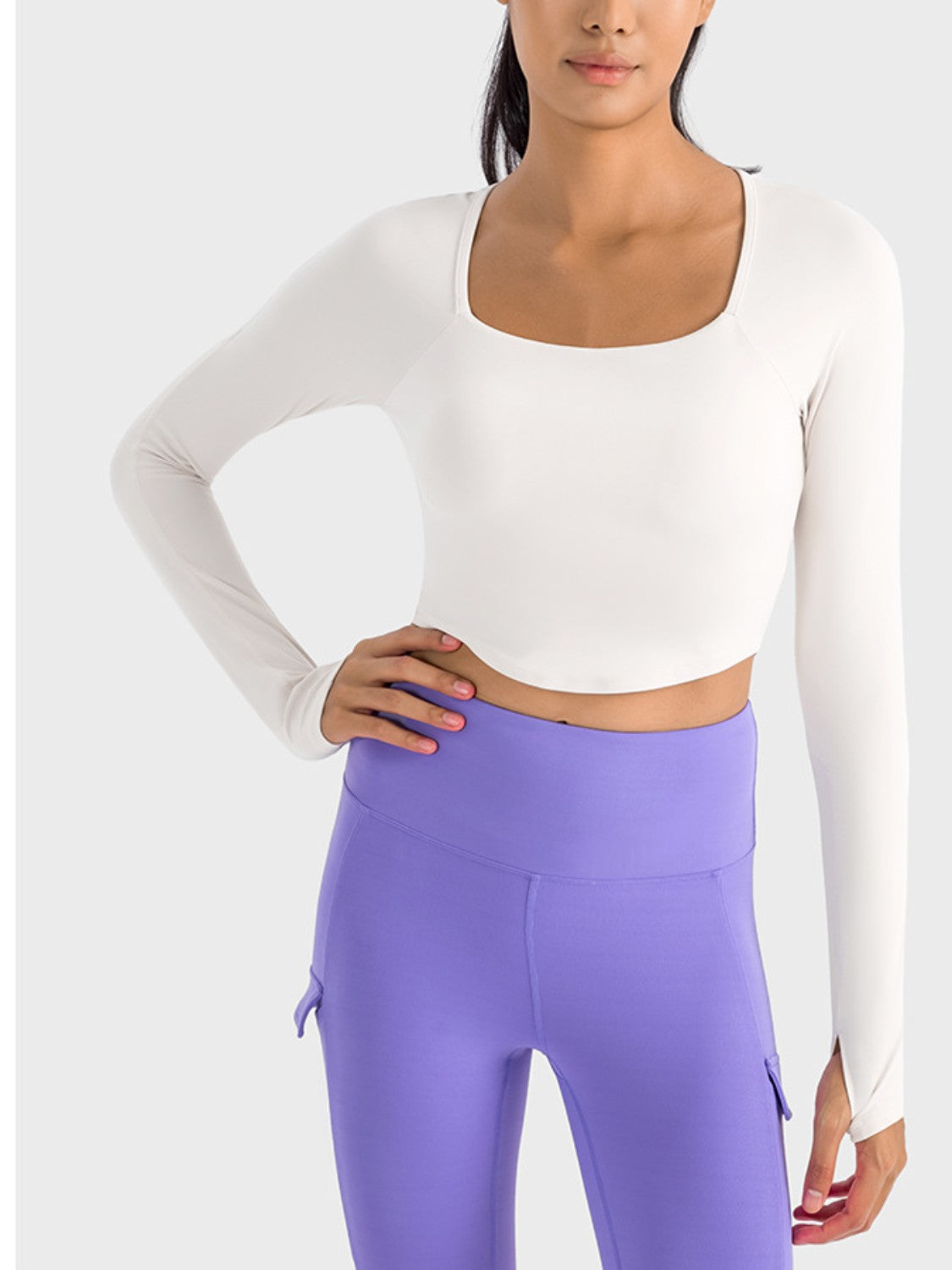 Millennia Square Neck Long Sleeve Cropped Sports Top