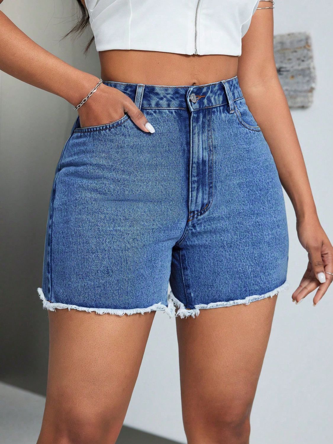 Raw Hem High Waist Denim Shorts