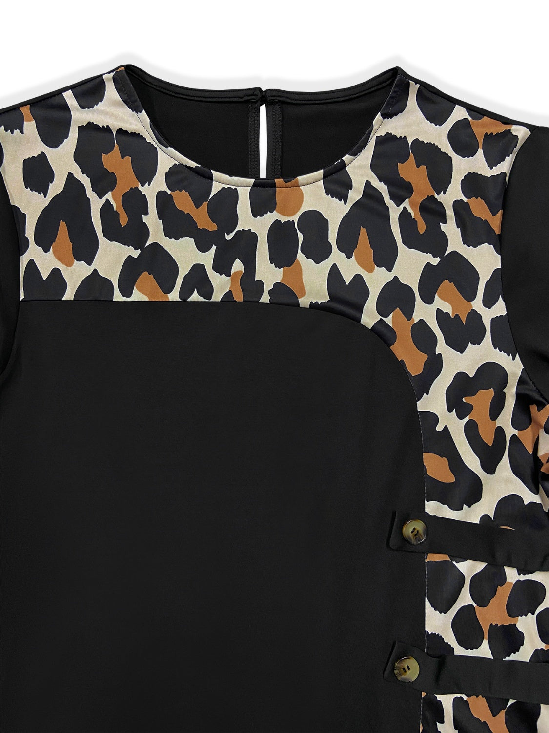 Plus Size Leopard Round Neck Long Sleeve Dress